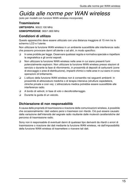 Sony VPCSA2Z9R - VPCSA2Z9R Documents de garantie Italien