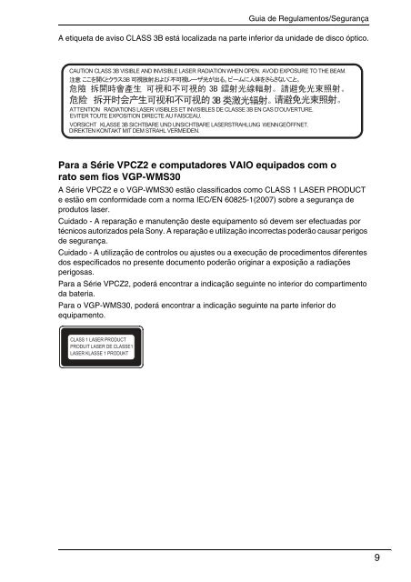 Sony VPCSA2Z9R - VPCSA2Z9R Documents de garantie Portugais