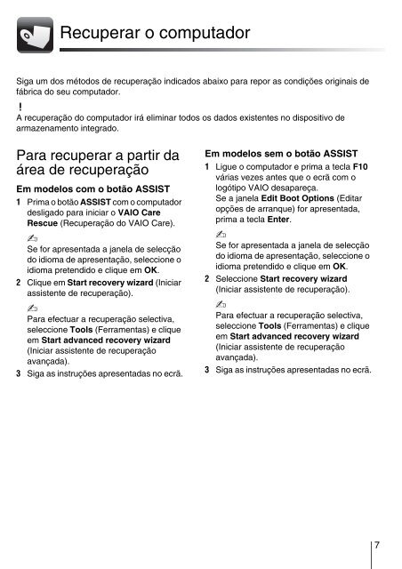 Sony VPCSA2Z9R - VPCSA2Z9R Guide de d&eacute;pannage Portugais
