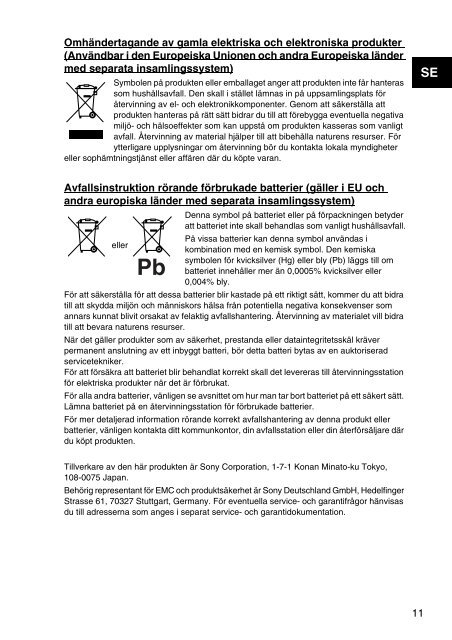 Sony SVS1311M9R - SVS1311M9R Documenti garanzia Finlandese