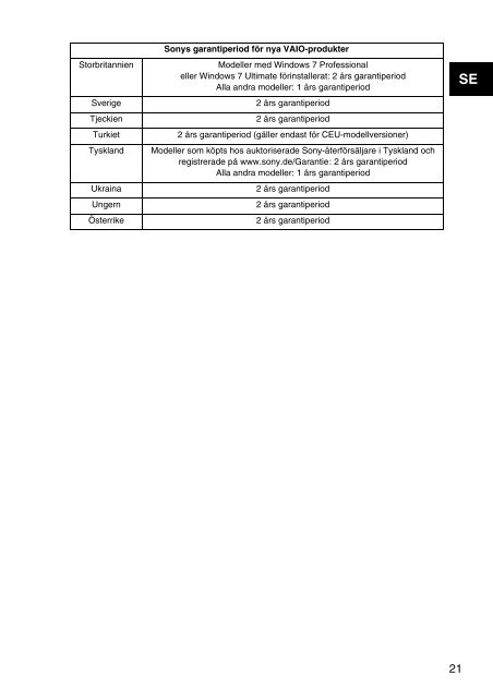 Sony SVS1311M9R - SVS1311M9R Documenti garanzia Danese