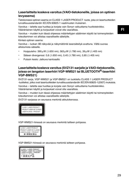 Sony SVS1311M9R - SVS1311M9R Documenti garanzia Svedese