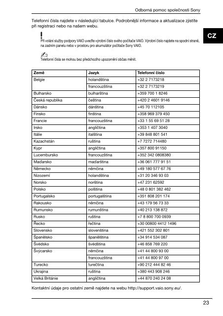 Sony VPCF13E1R - VPCF13E1R Documenti garanzia Ceco