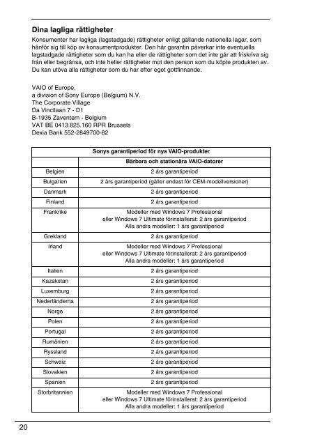Sony VPCF13E1R - VPCF13E1R Documenti garanzia Danese