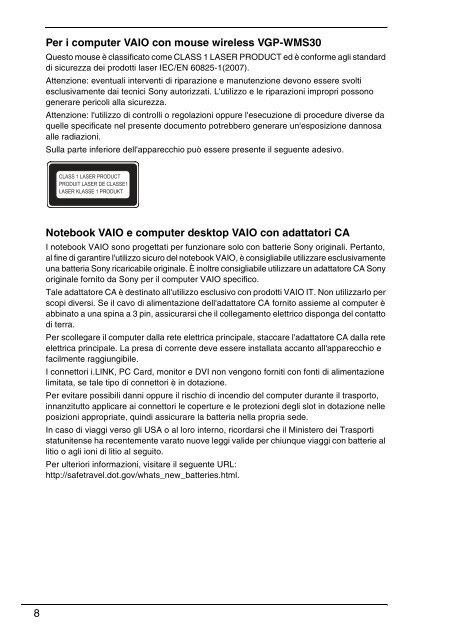 Sony VPCF13E1R - VPCF13E1R Documenti garanzia