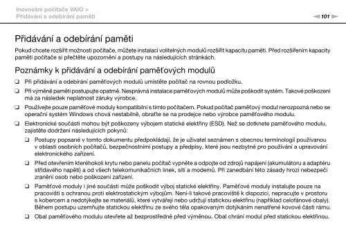 Sony VPCF13E1R - VPCF13E1R Istruzioni per l'uso Ceco