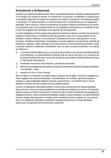 Sony VPCF13E1R - VPCF13E1R Documenti garanzia Spagnolo