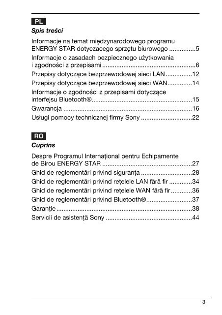 Sony VPCF13E1R - VPCF13E1R Documenti garanzia Rumeno