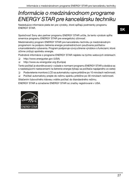 Sony VPCF13E1R - VPCF13E1R Documenti garanzia Slovacco