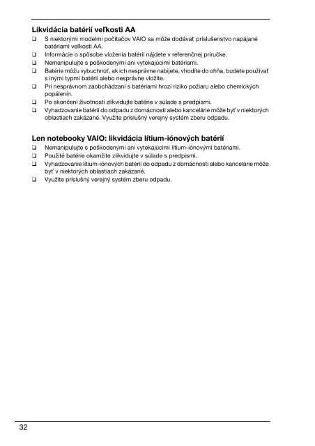 Sony VPCF13E1R - VPCF13E1R Documenti garanzia Slovacco