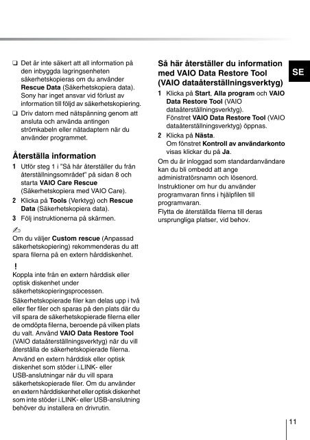 Sony VPCF13E1R - VPCF13E1R Guida alla risoluzione dei problemi Danese