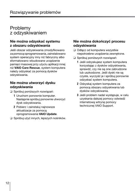 Sony VPCF13E1R - VPCF13E1R Guida alla risoluzione dei problemi Polacco