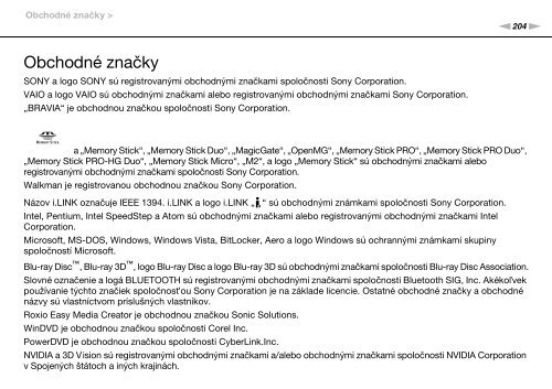 Sony VPCSA2Z9R - VPCSA2Z9R Mode d'emploi Slovaque