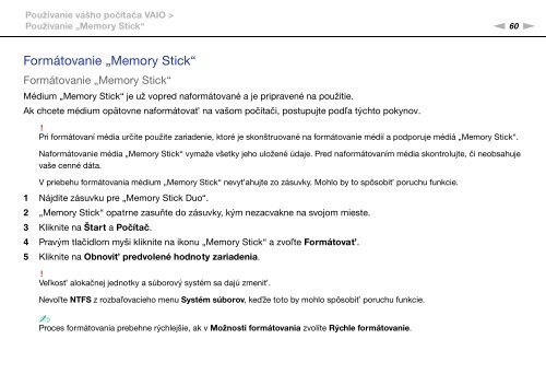 Sony VPCSA2Z9R - VPCSA2Z9R Mode d'emploi Slovaque