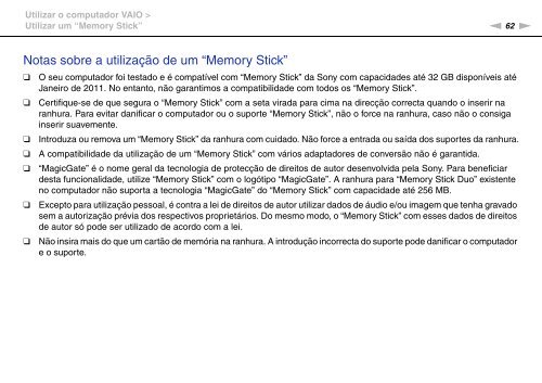 Sony VPCSA2Z9R - VPCSA2Z9R Mode d'emploi Portugais