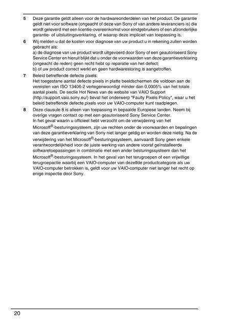Sony VPCSA2Z9R - VPCSA2Z9R Documents de garantie N&eacute;erlandais