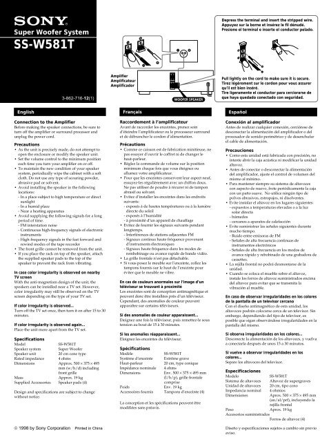 Sony SS-W581T - SS-W581T Consignes d&rsquo;utilisation Espagnol