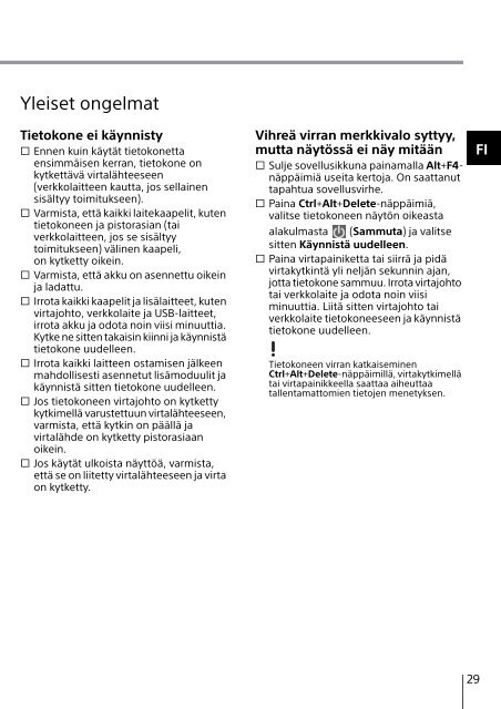 Sony SVT1313K1R - SVT1313K1R Guide de d&eacute;pannage Finlandais