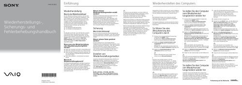 Sony SVT1313K1R - SVT1313K1R Guide de d&eacute;pannage Allemand