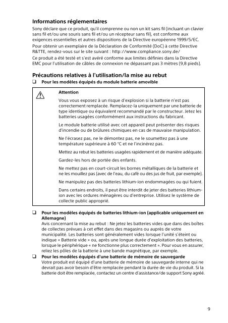 Sony SVT1313K1R - SVT1313K1R Documents de garantie Fran&ccedil;ais