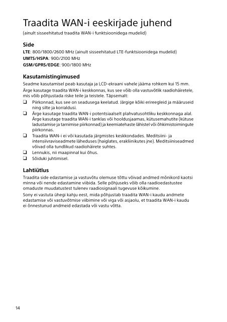 Sony SVT1313K1R - SVT1313K1R Documents de garantie Estonien