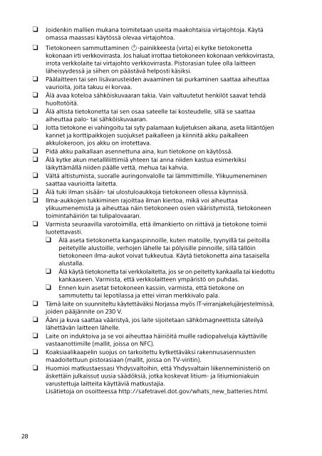 Sony SVT1313K1R - SVT1313K1R Documents de garantie Finlandais