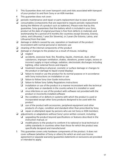 Sony SVT1313K1R - SVT1313K1R Documents de garantie Anglais