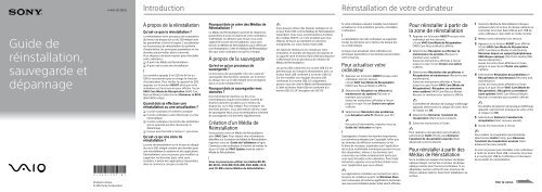 Sony SVT1313K1R - SVT1313K1R Guide de d&eacute;pannage Fran&ccedil;ais