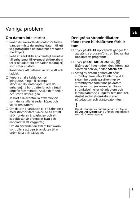 Sony SVT1313K1R - SVT1313K1R Guide de d&eacute;pannage Su&eacute;dois