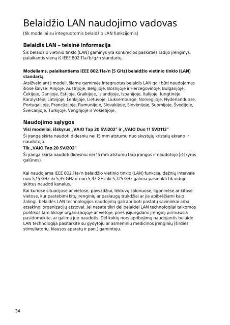 Sony SVT1313K1R - SVT1313K1R Documents de garantie Lituanien