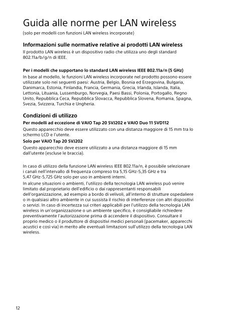 Sony SVT1313K1R - SVT1313K1R Documents de garantie Italien