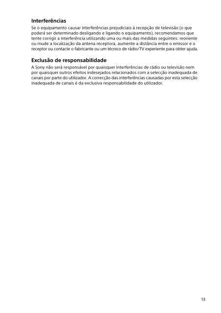 Sony SVT1313K1R - SVT1313K1R Documents de garantie Portugais