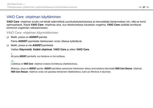 Sony VPCF13E1R - VPCF13E1R Istruzioni per l'uso Finlandese