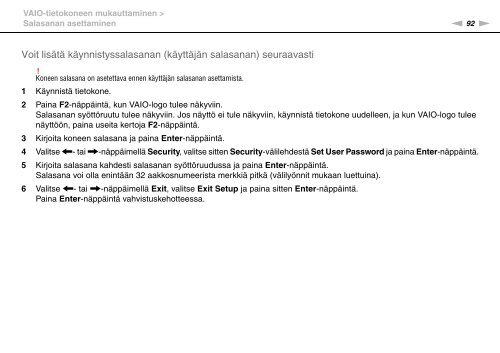 Sony VPCF13E1R - VPCF13E1R Istruzioni per l'uso Finlandese
