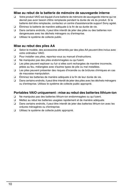 Sony VPCF13E1R - VPCF13E1R Documenti garanzia Francese