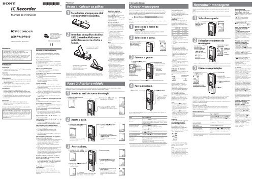 Sony ICD-P110 - ICD-P110 Istruzioni per l'uso Portoghese