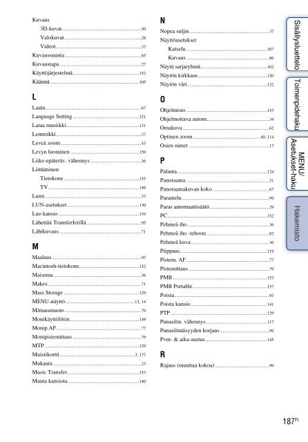 Sony DSC-TX9 - DSC-TX9 Istruzioni per l'uso Finlandese