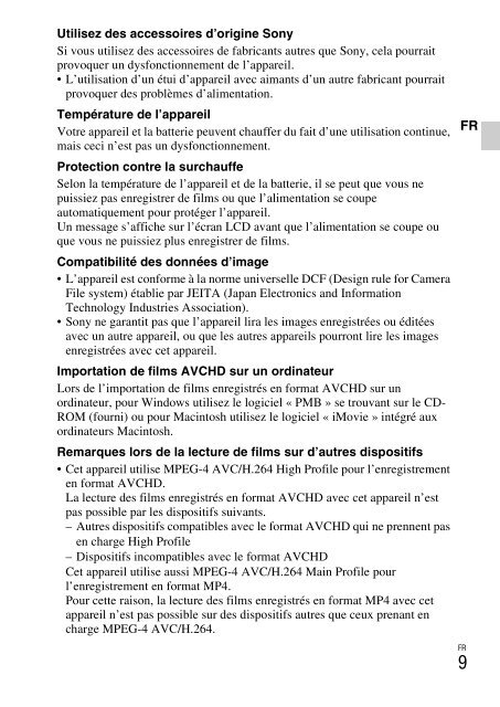 Sony DSC-TX9 - DSC-TX9 Istruzioni per l'uso Francese