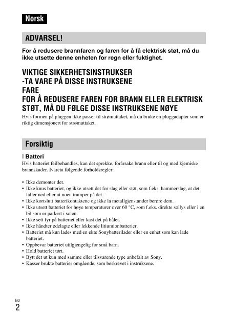 Sony DSC-TX9 - DSC-TX9 Istruzioni per l'uso Norvegese