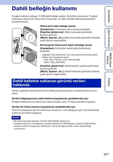 Sony DSC-TX9 - DSC-TX9 Istruzioni per l'uso Turco