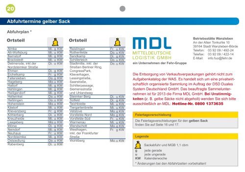 Abfuhrtermine gelber Sack