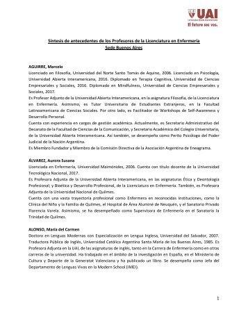 Antecedentes docentes - Enfermeria