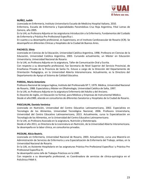 Antecedentes docentes - Enfermeria