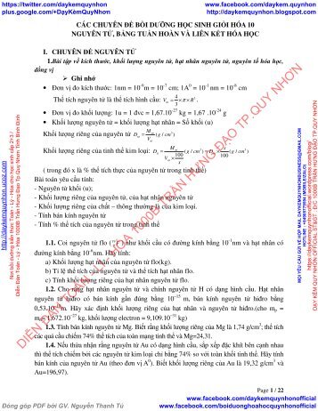 BỒI DƯỠNG HỌC SINH GIỎI HÓA HỌC 10 NGUYÊN TỬ, BẢNG HỆ THỐNG TUẦN HOÀN VÀ LIÊN KẾT HÓA HỌC