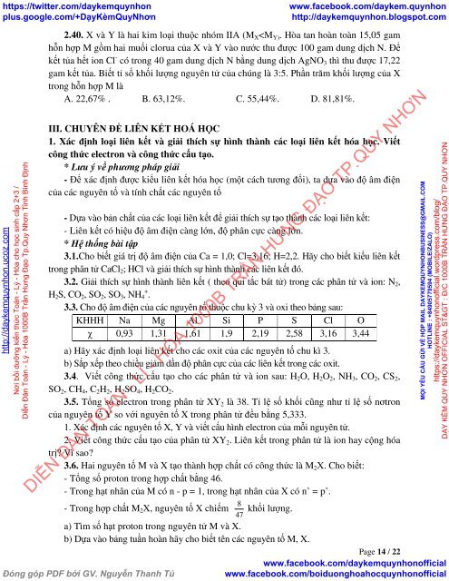 BỒI DƯỠNG HỌC SINH GIỎI HÓA HỌC 10 NGUYÊN TỬ, BẢNG HỆ THỐNG TUẦN HOÀN VÀ LIÊN KẾT HÓA HỌC