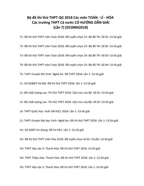 Bộ đề thi thử THPT QG 2018 Các môn TOÁN - LÍ - HÓA Các trường THPT Cả nước CÓ HƯỚNG DẪN GIẢI (Lần 7) [DC09042018]