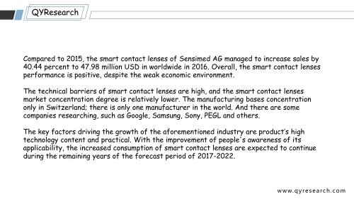 QYResearch: The Global Smart Contact Lenses is expected to reach about 1075.69 M USD by 2022