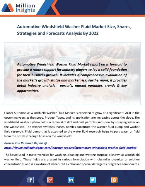 Automotive Windshield Washer Fluid Market Size, Shares, Strategies and Forecasts Analysis By 2022