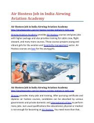 Air Hostess Job in India Airwing Aviation Academy