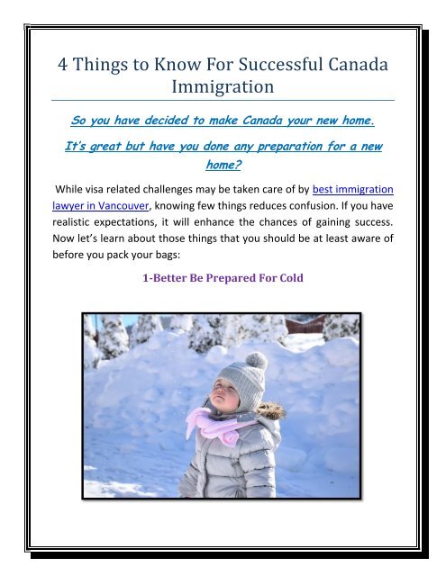 4 Things to Know For Successful Canada Immigration